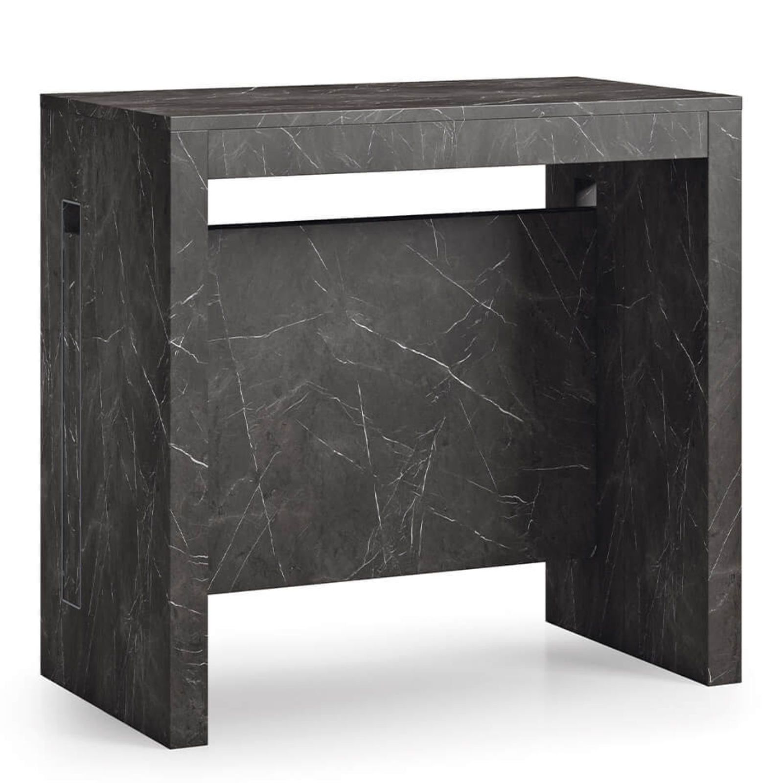 Tavolo 90x44/186 cm consolle allungabile in legno effetto marmo nero design moderno - Extè Plus