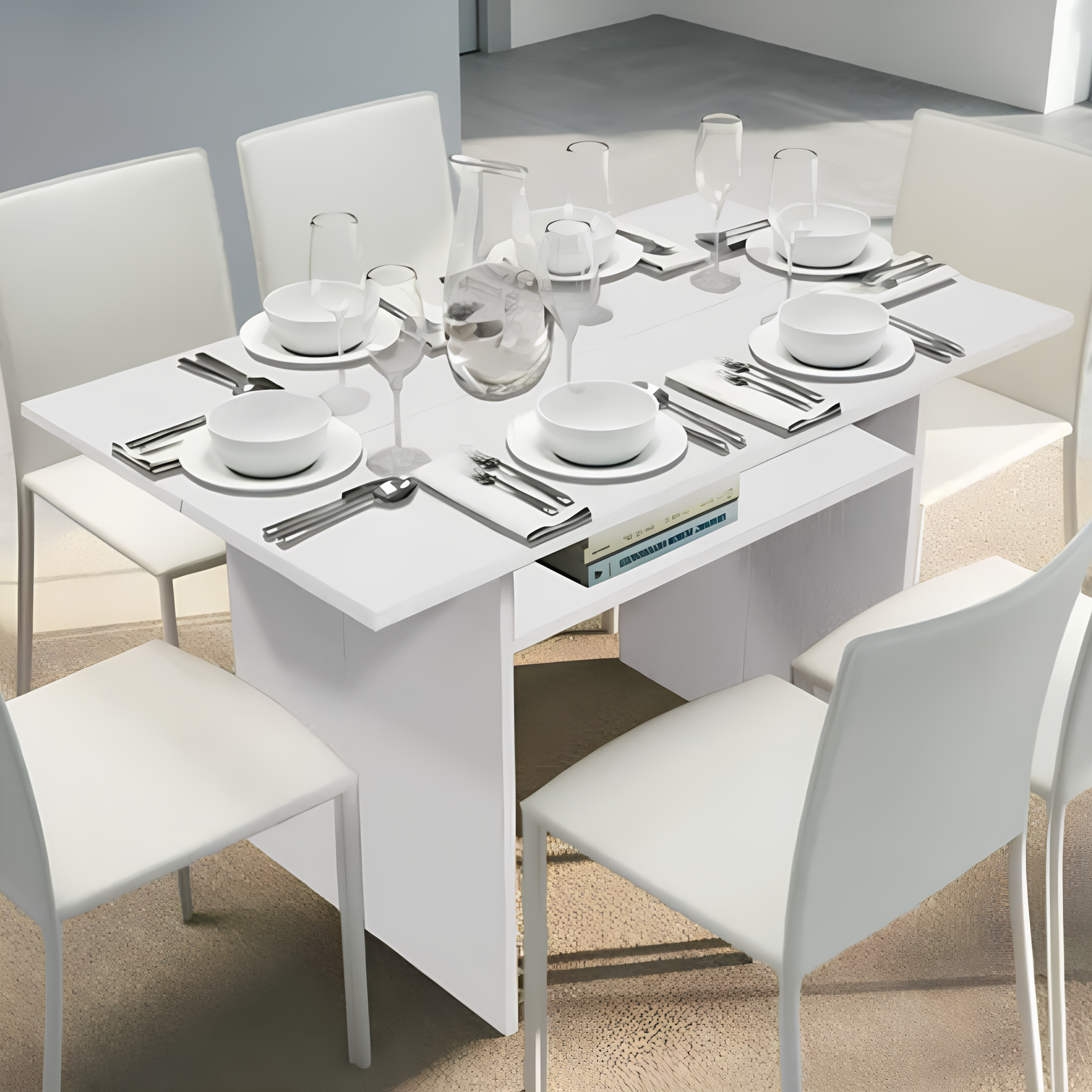 Tavolo consolle salvaspazio a ribalta design moderno in legno bianco - Oplà