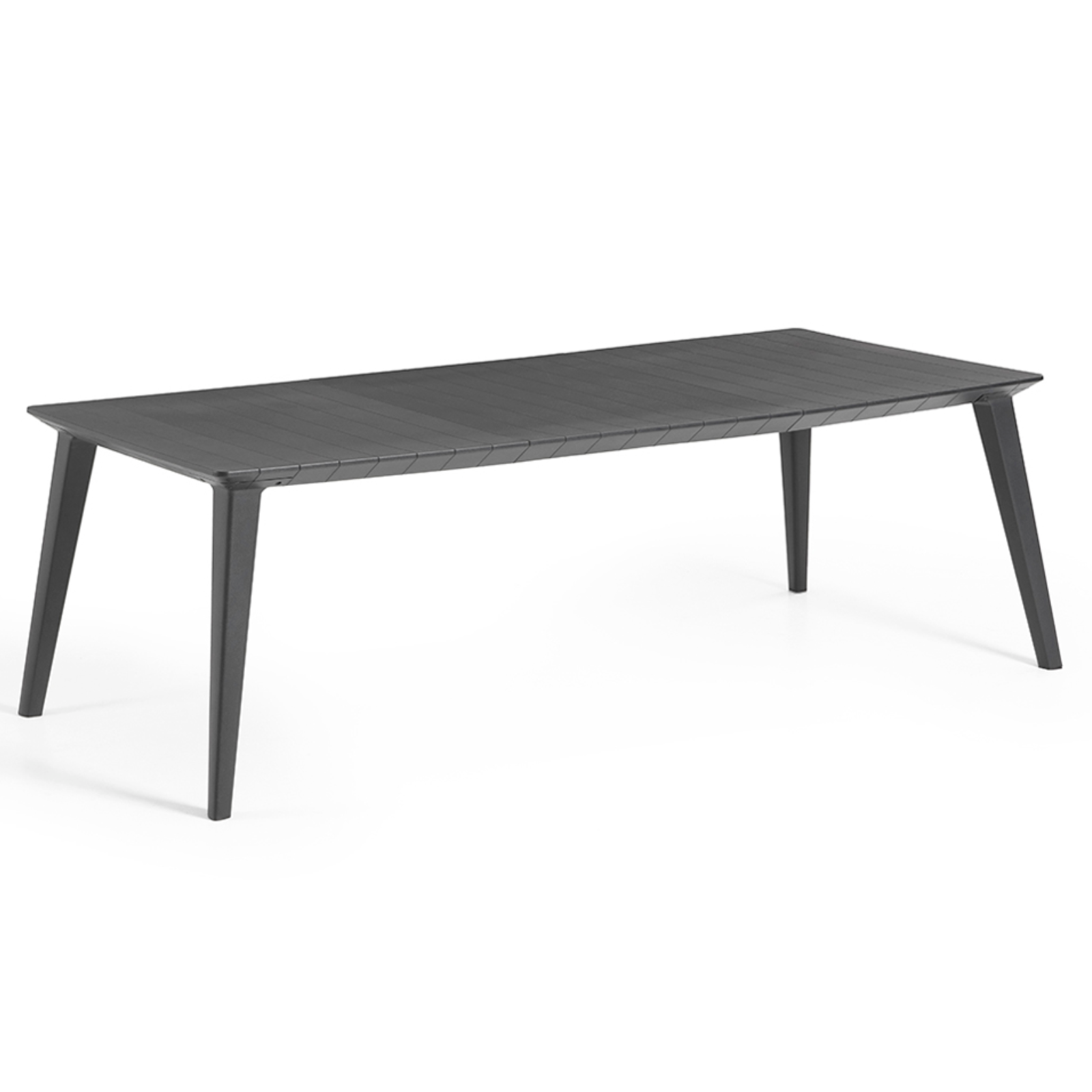 Tavolo da interno esterno allungabile estensibile nero con piano doghe effetto legno in resina antiurto