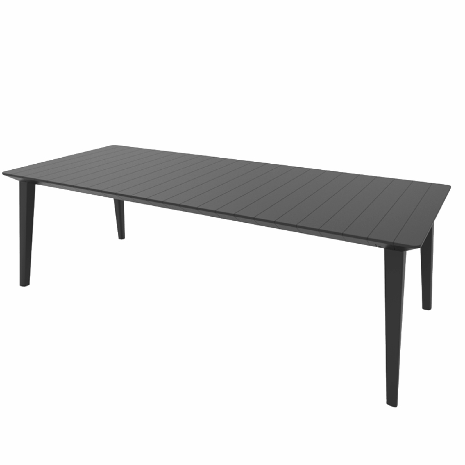 Tavolo da interno esterno allungabile estensibile nero con piano doghe effetto legno in resina antiurto