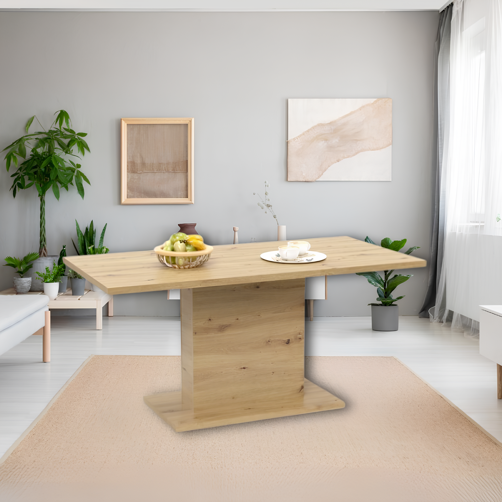 Tavolo da pranzo design moderno rettangolare in truciolare color rovere 160x80 - Follo