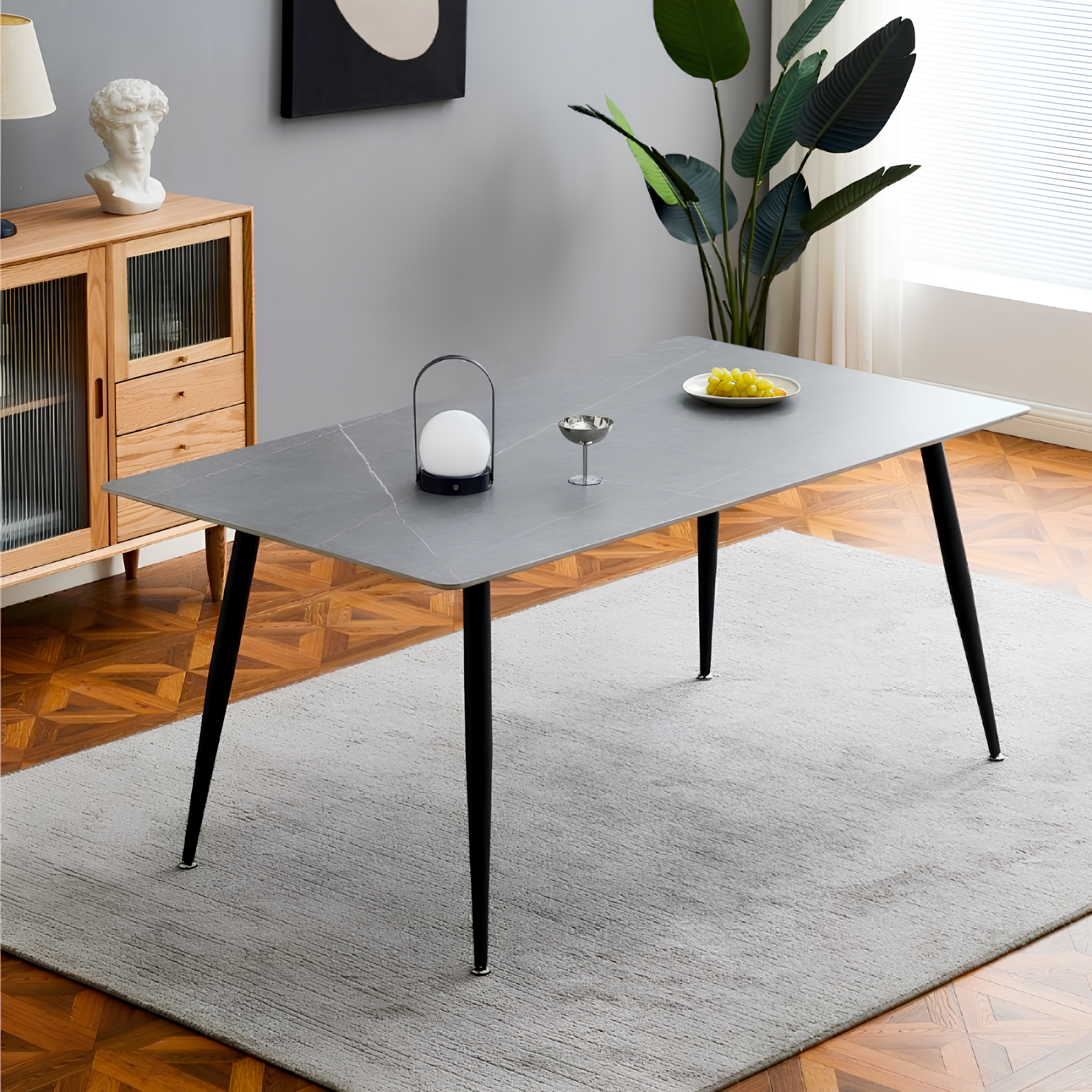 Tavolo rettangolare "Mila" top in ceramica effetto marmo e gambe in metallo 160x90
