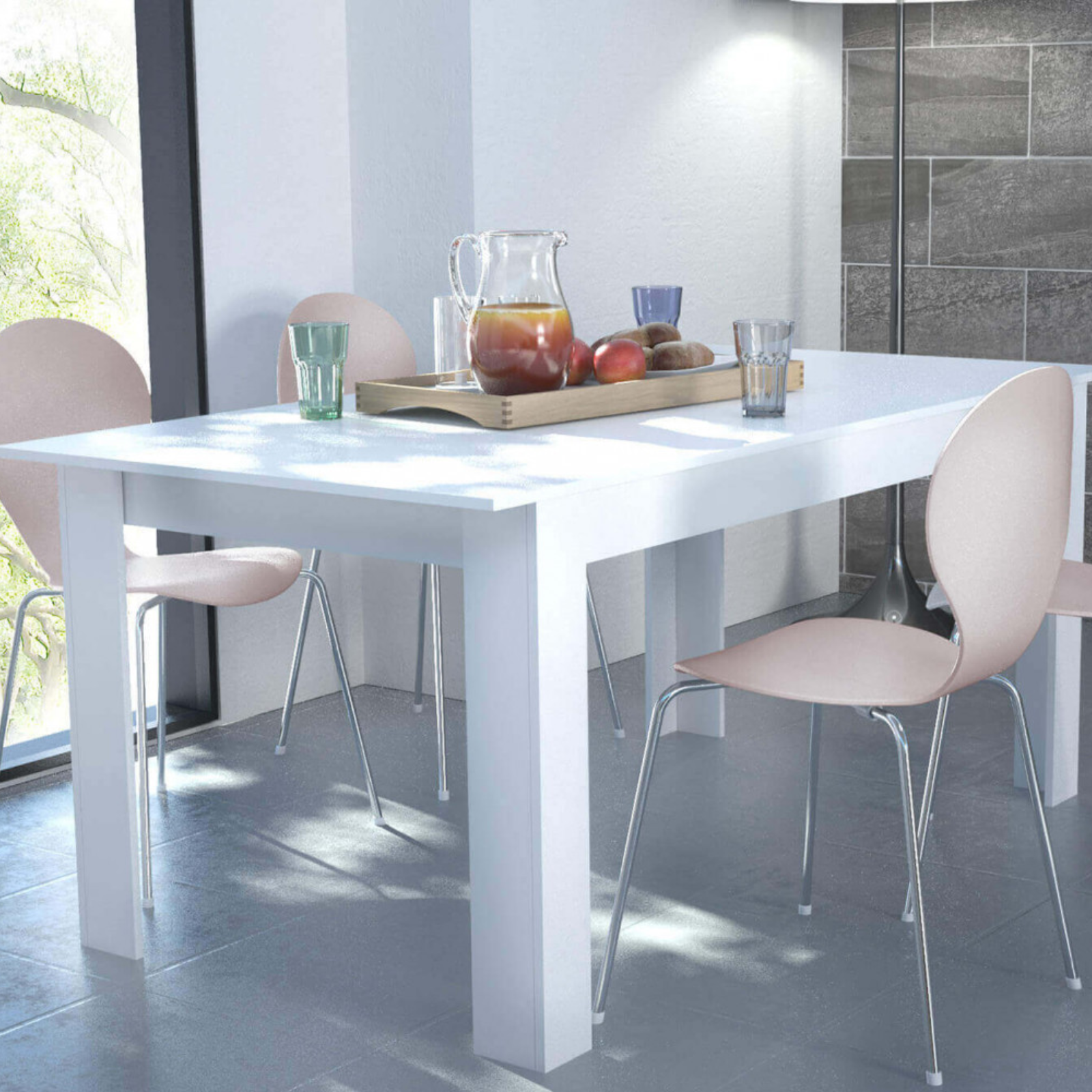 Tavolo da pranzo allungabile 160/200x90 in legno bianco design moderno - Gemma
