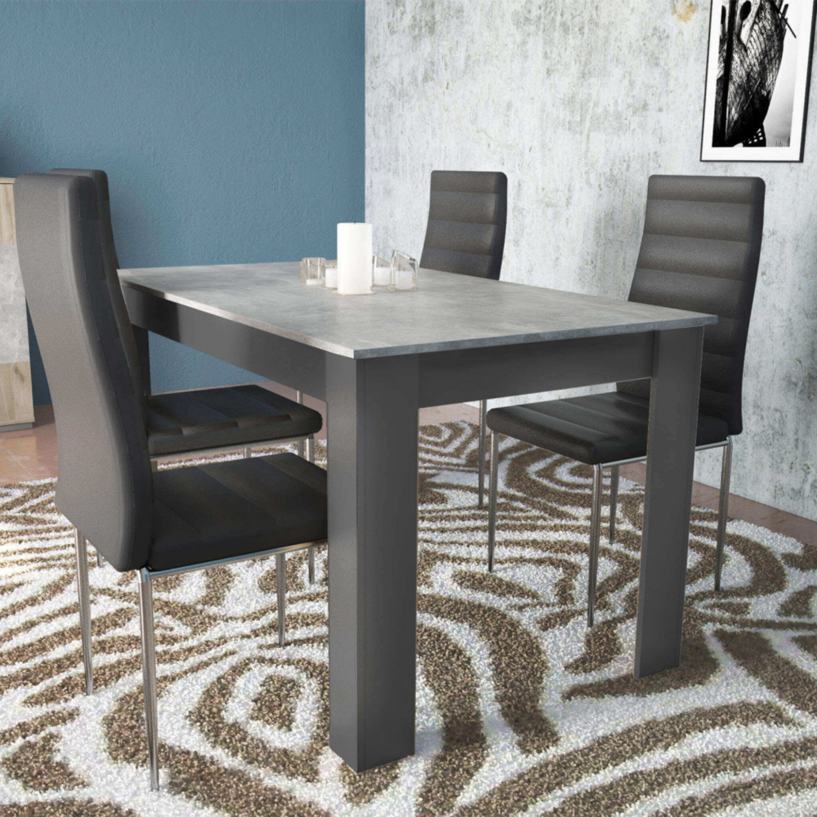 Tavolo da pranzo 138x80 in legno antracite e grigio scuro effetto cemento - Pepperr
