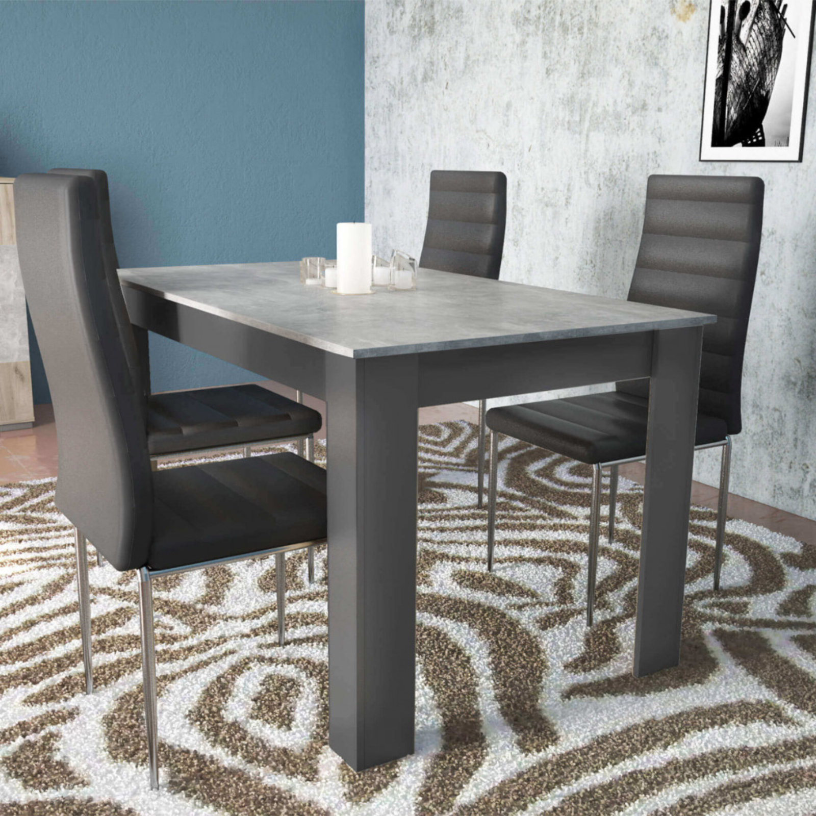 Tavolo da pranzo allungabile 160/200x90 in legno antracite e cemento design moderno - Gemma