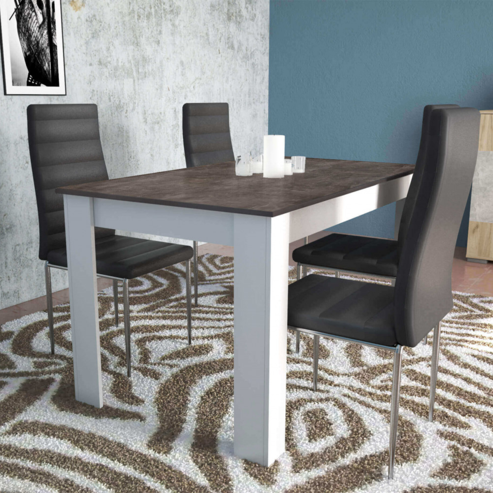 Tavolo da pranzo 138x80 in legno bianco e grigio scuro effetto cemento - Pepperr