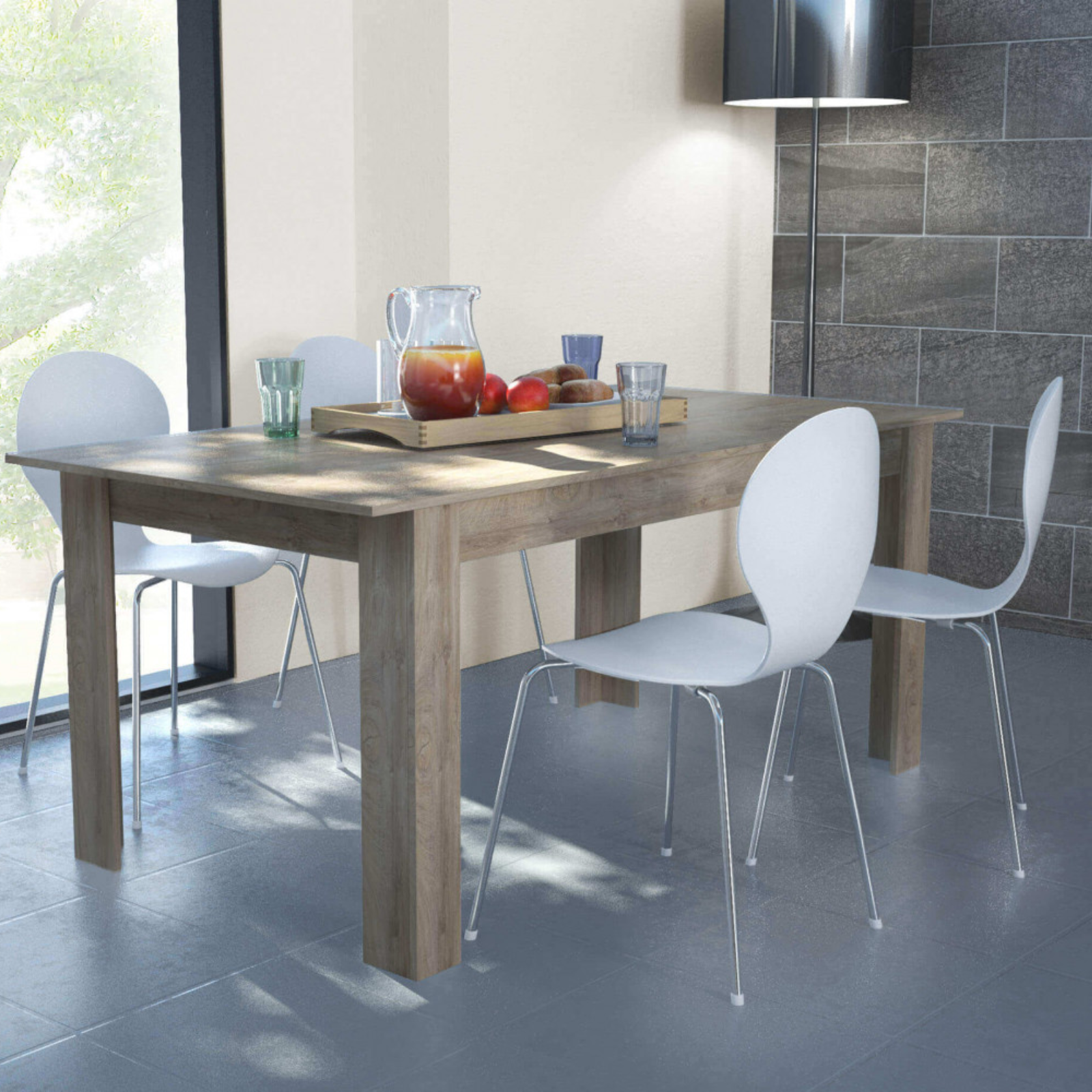 Tavolo da pranzo allungabile 160/200x90 in legno rovere chiaro design moderno - Gemma