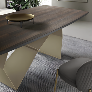 Tavolo da pranzo 200x75h piano in rovere impiallacciato e base in metallo color perla - Arcad