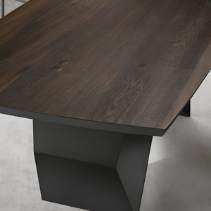 Tavolo da pranzo 200x75h piano in rovere impiallacciato e base in metallo color nero - Arcad