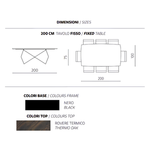 Tavolo da pranzo 200x75h piano in rovere impiallacciato e base in metallo color nero - Arcad