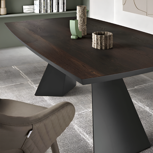 Tavolo da pranzo rettangolare con base in metallo e piano in rovere impiallacciato - Elix