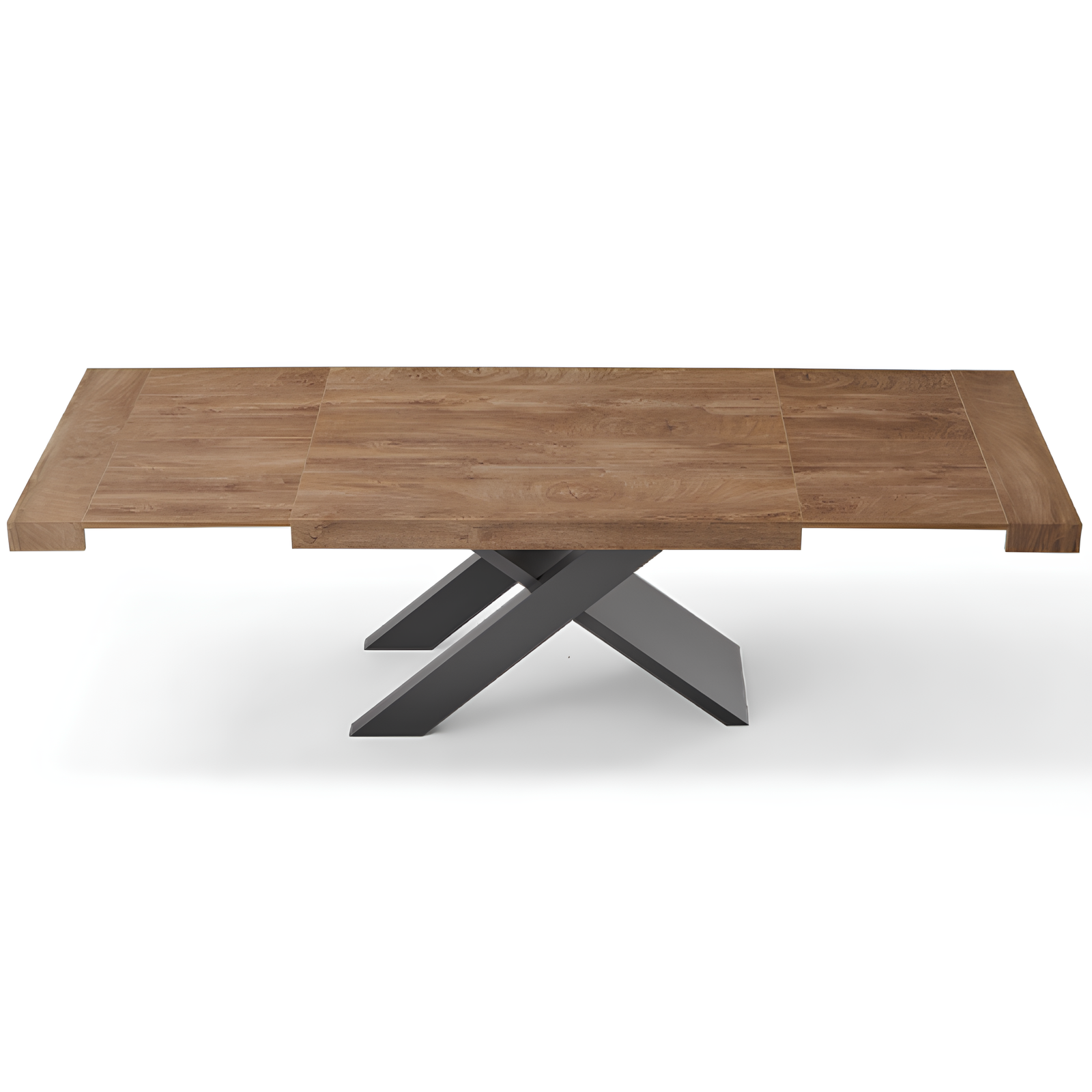 Tavolo da pranzo allungabile 160/260x76h piano in laminato tek effetto legno con base in metallo nero - Lyra