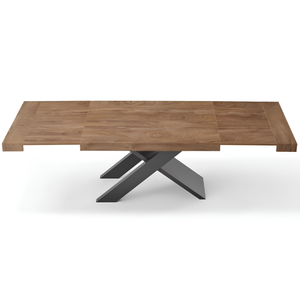Tavolo da pranzo allungabile 160/260x76h piano in laminato tek effetto legno con base in metallo nero - Lyra