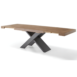 Tavolo da pranzo allungabile 160/260x76h piano in laminato tek effetto legno con base in metallo nero - Lyra