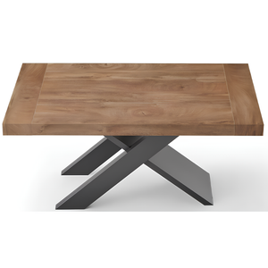 Tavolo da pranzo allungabile 160/260x76h piano in laminato tek effetto legno con base in metallo nero - Lyra