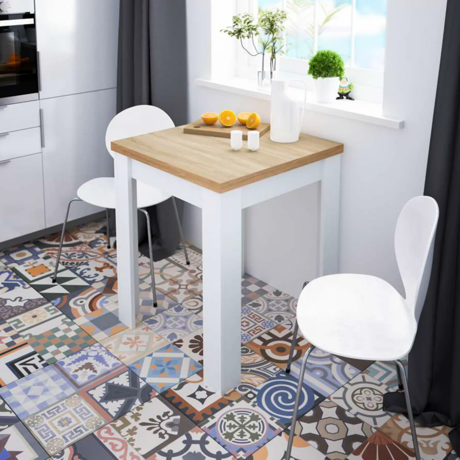 Tavolo da pranzo in legno 67/134x79h estensibile a libro rovere e bianco - Giove