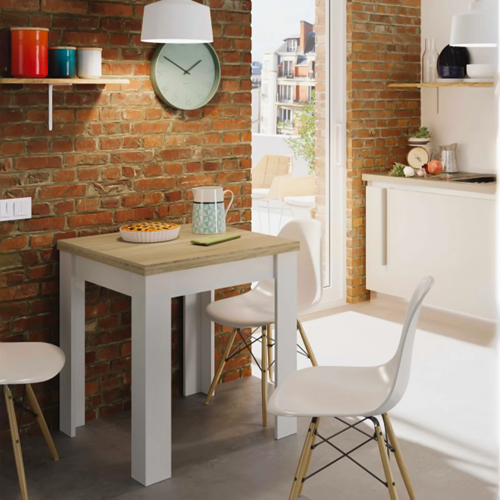 Tavolo da pranzo in legno 67/134x79h estensibile a libro rovere e bianco - Giove