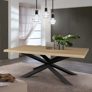 Tavolo da pranzo con piano in legno color rovere scortecciato e gambe in metallo nero - Positano