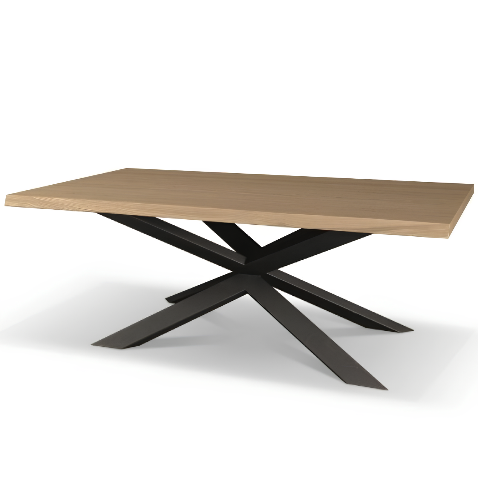 Tavolo da pranzo con piano in legno color rovere scortecciato e gambe in metallo nero - Positano