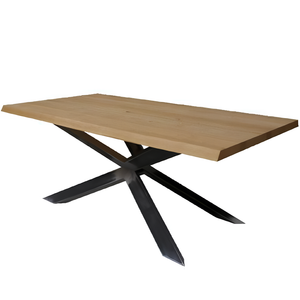 Tavolo da pranzo con piano in legno color rovere scortecciato e gambe in metallo nero - Positano