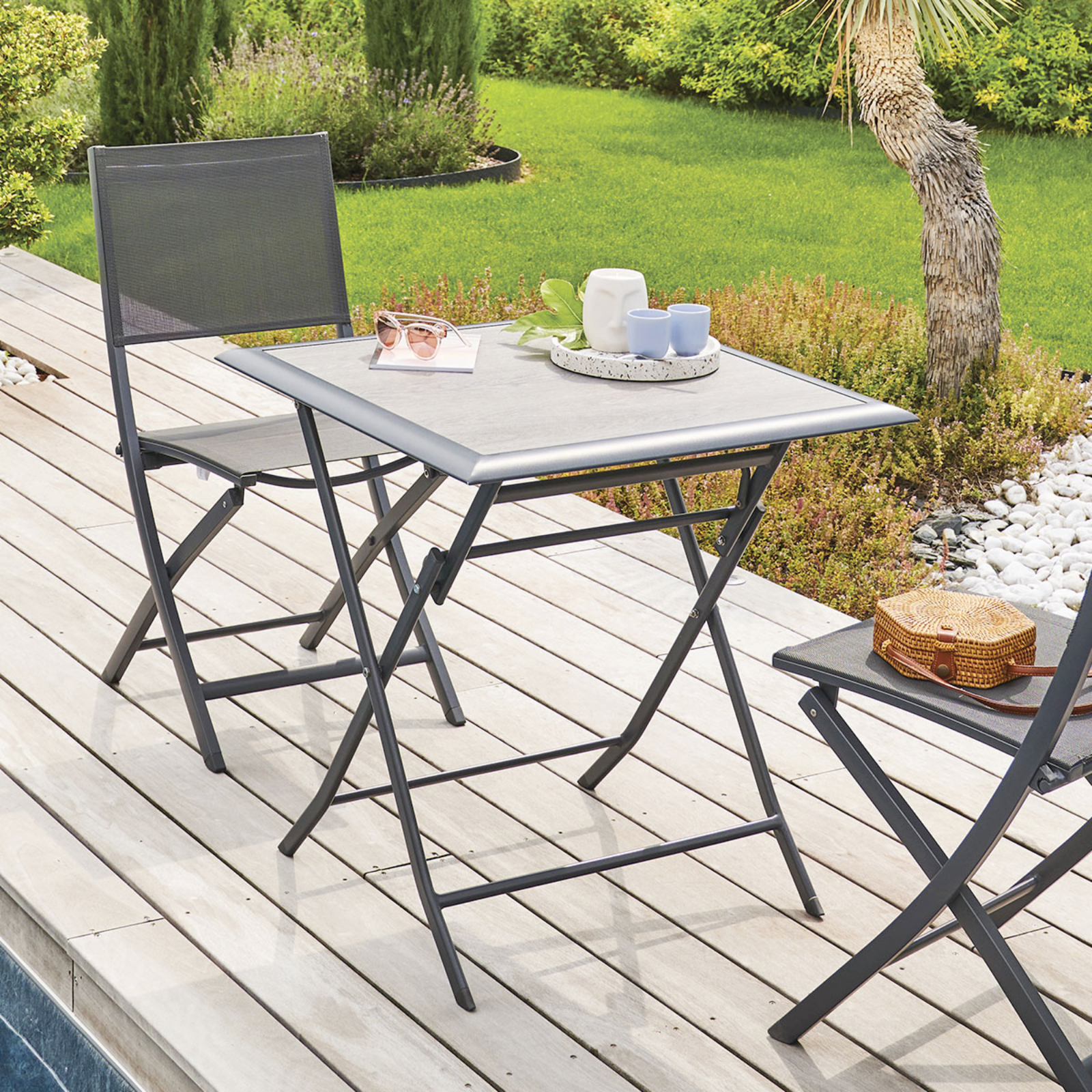 Tavolo pieghevole "Amalfi" quadrato da giardino,esterno o interno con struttura in alluminio e piano in resina