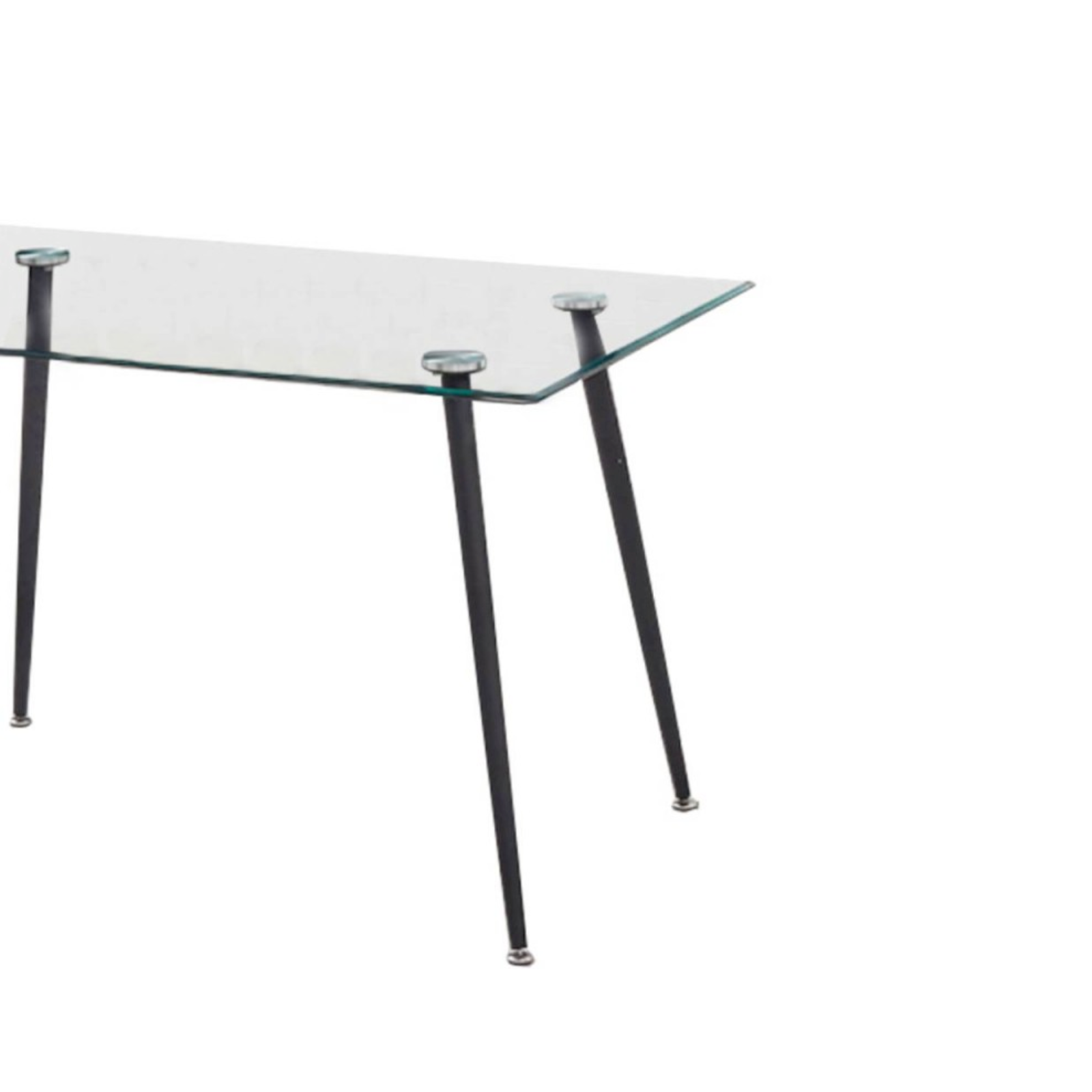 Tavolo da pranzo "Setti" con piano in cristallo temperato e gambe in acciaio verniciato nero