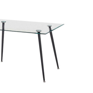 Tavolo da pranzo "Setti" con piano in cristallo temperato e gambe in acciaio verniciato nero