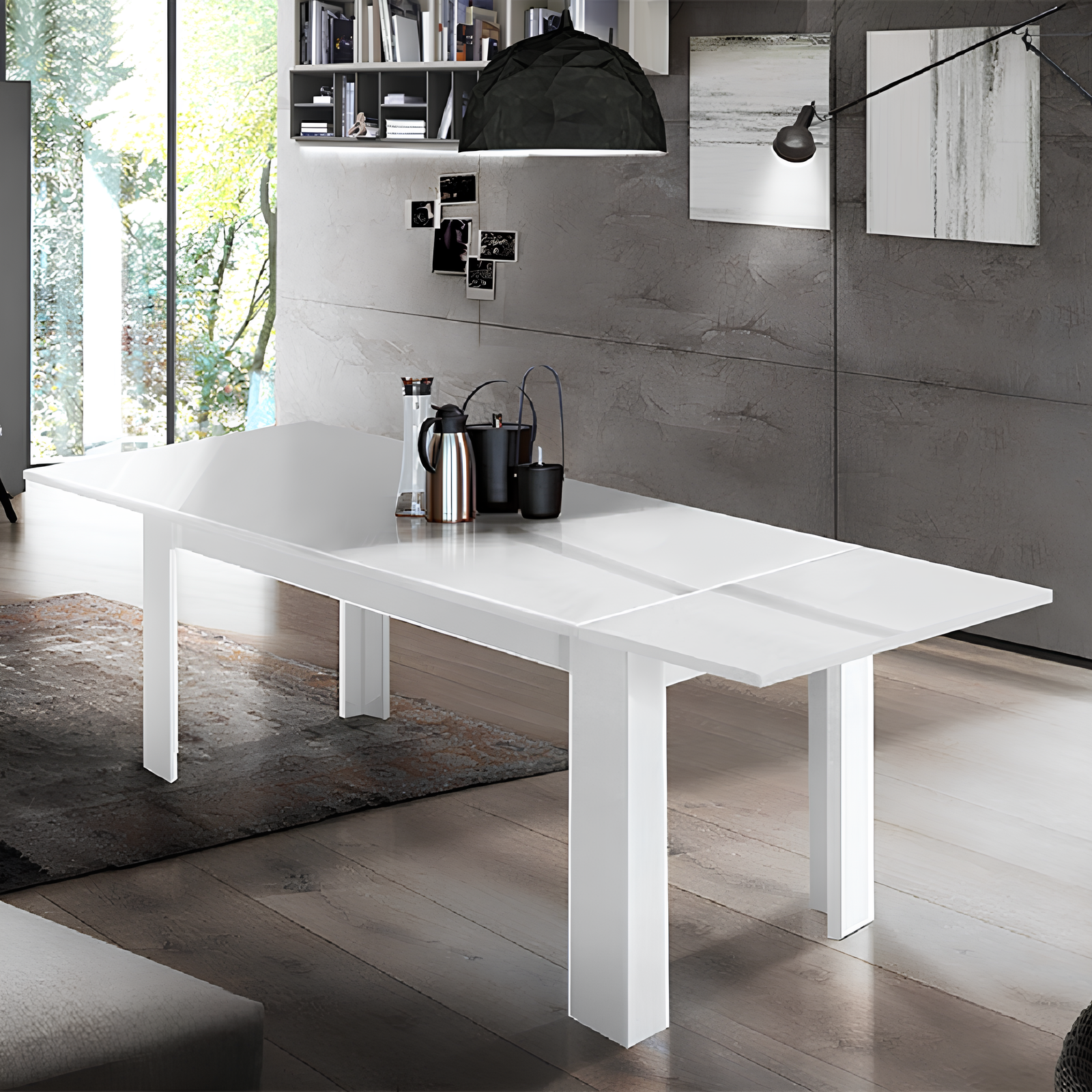 Tavolo allungabile con prolunghe design moderno in legno Bianco lucido 160/210 cm - Jesim