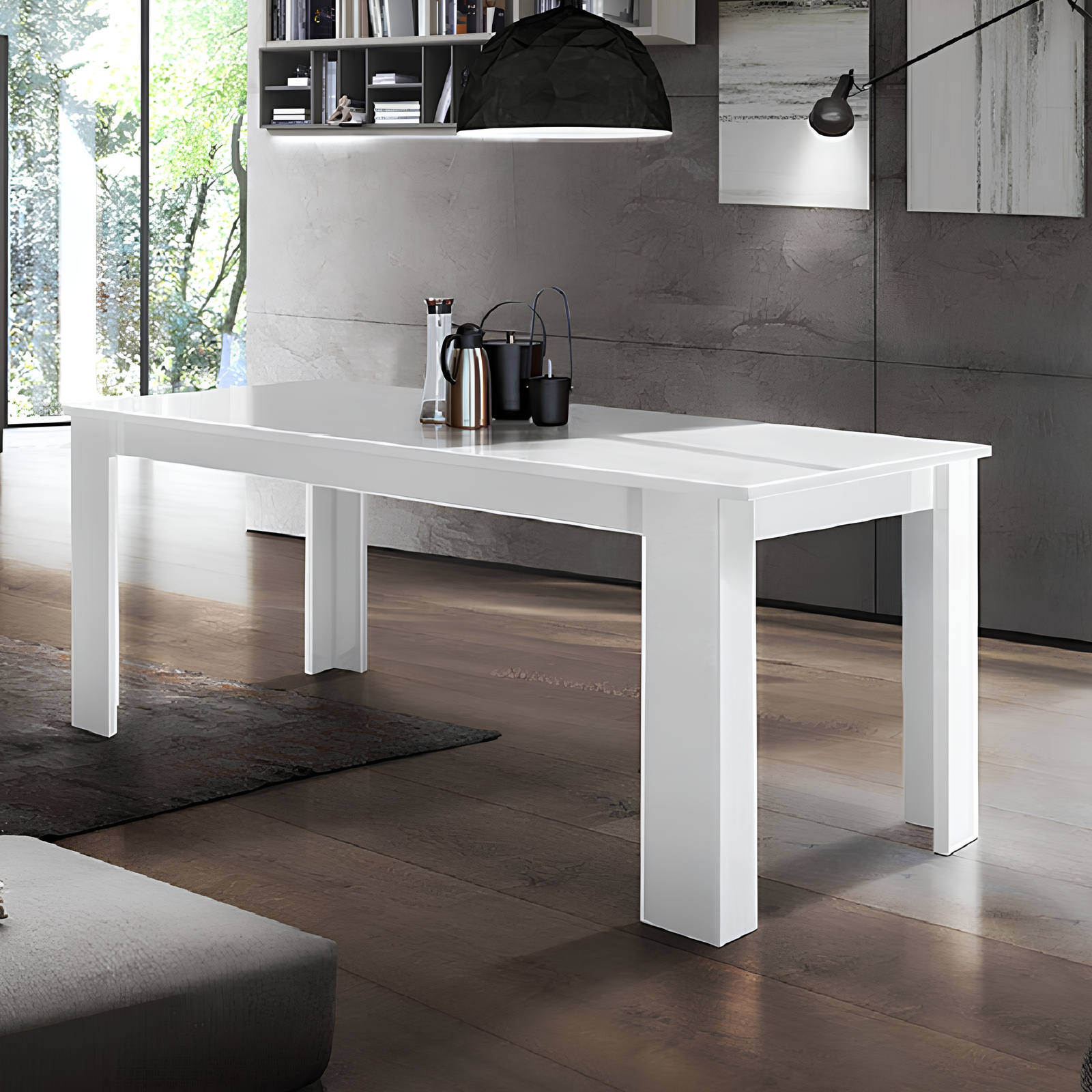 Tavolo allungabile con prolunghe design moderno in legno Bianco lucido 160/210 cm - Jesim