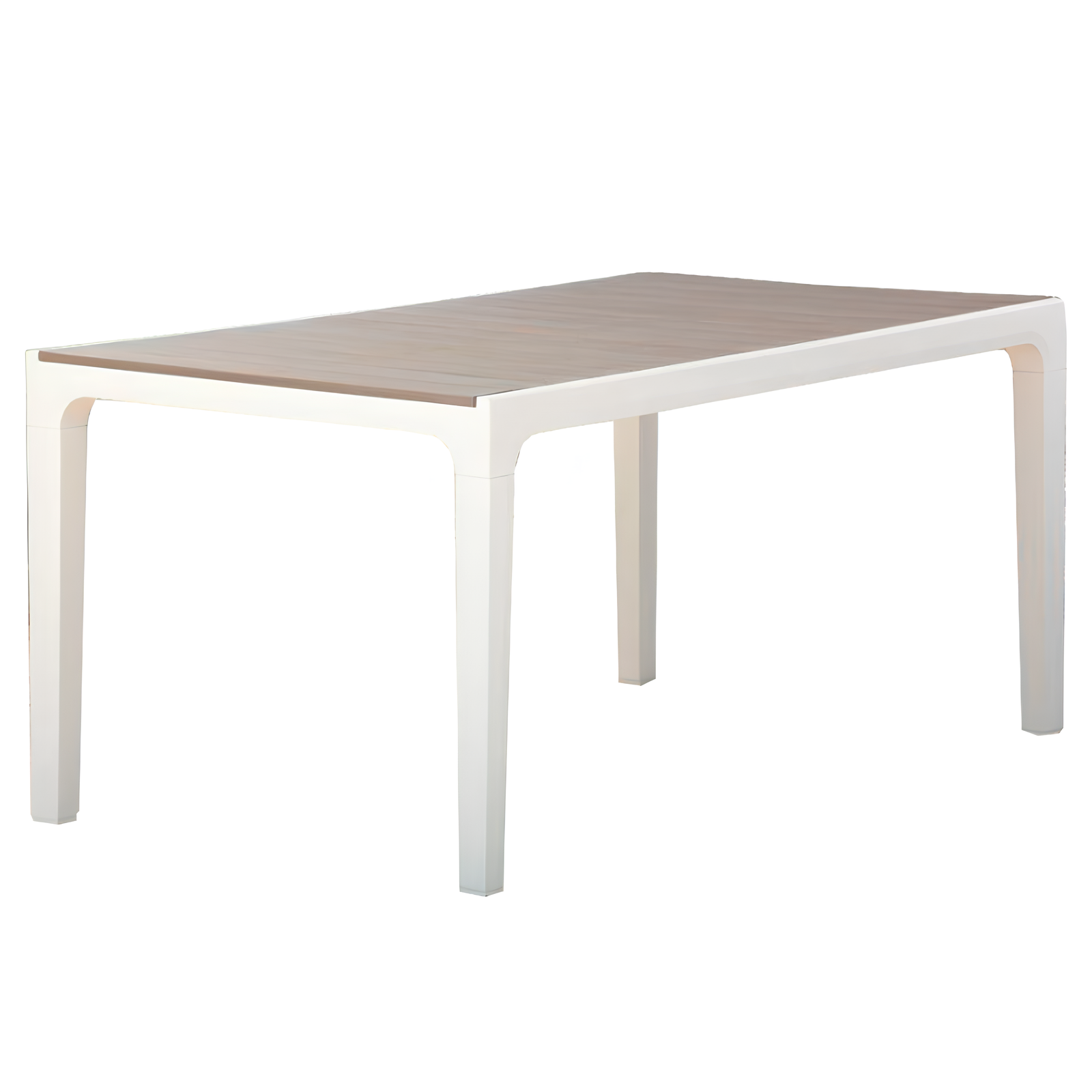 Tavolo rettangolare in resina con piano doghe effetto legno bianco e tortora - Harmon