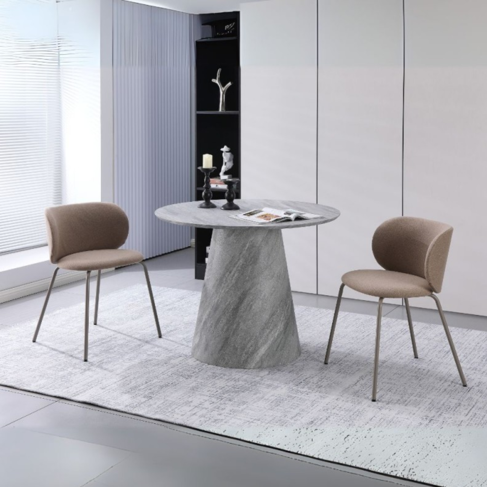 Tavolo da pranzo rotondo in mdf color cemento 100x75 cm- Benni