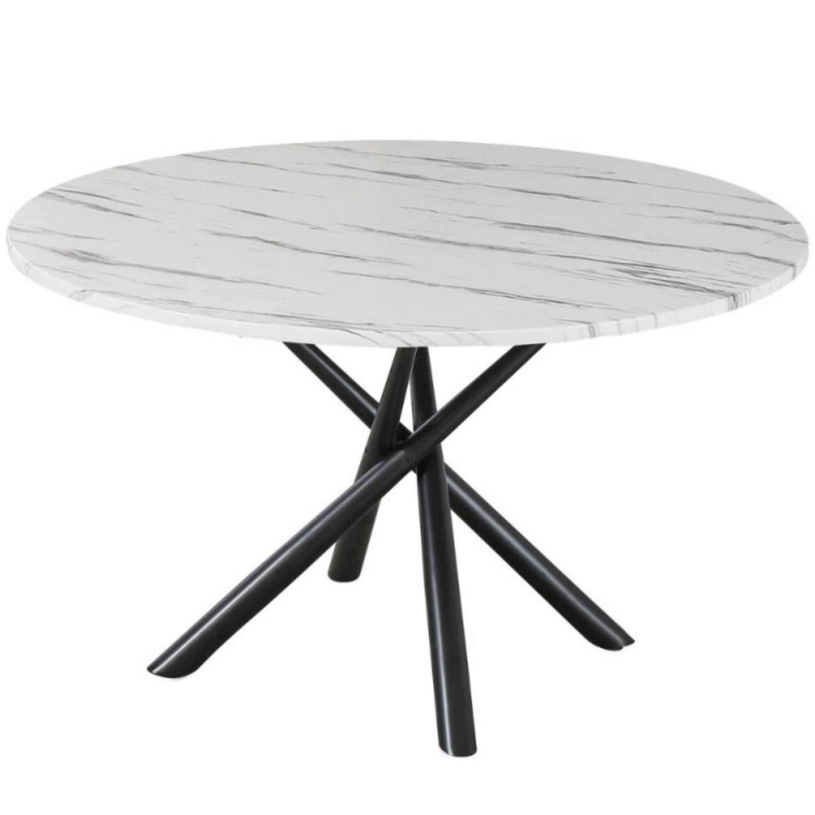 Tavolo da pranzo rotondo piano in ceramica effetto marmo bianco gambe in metallo nero - Ubri