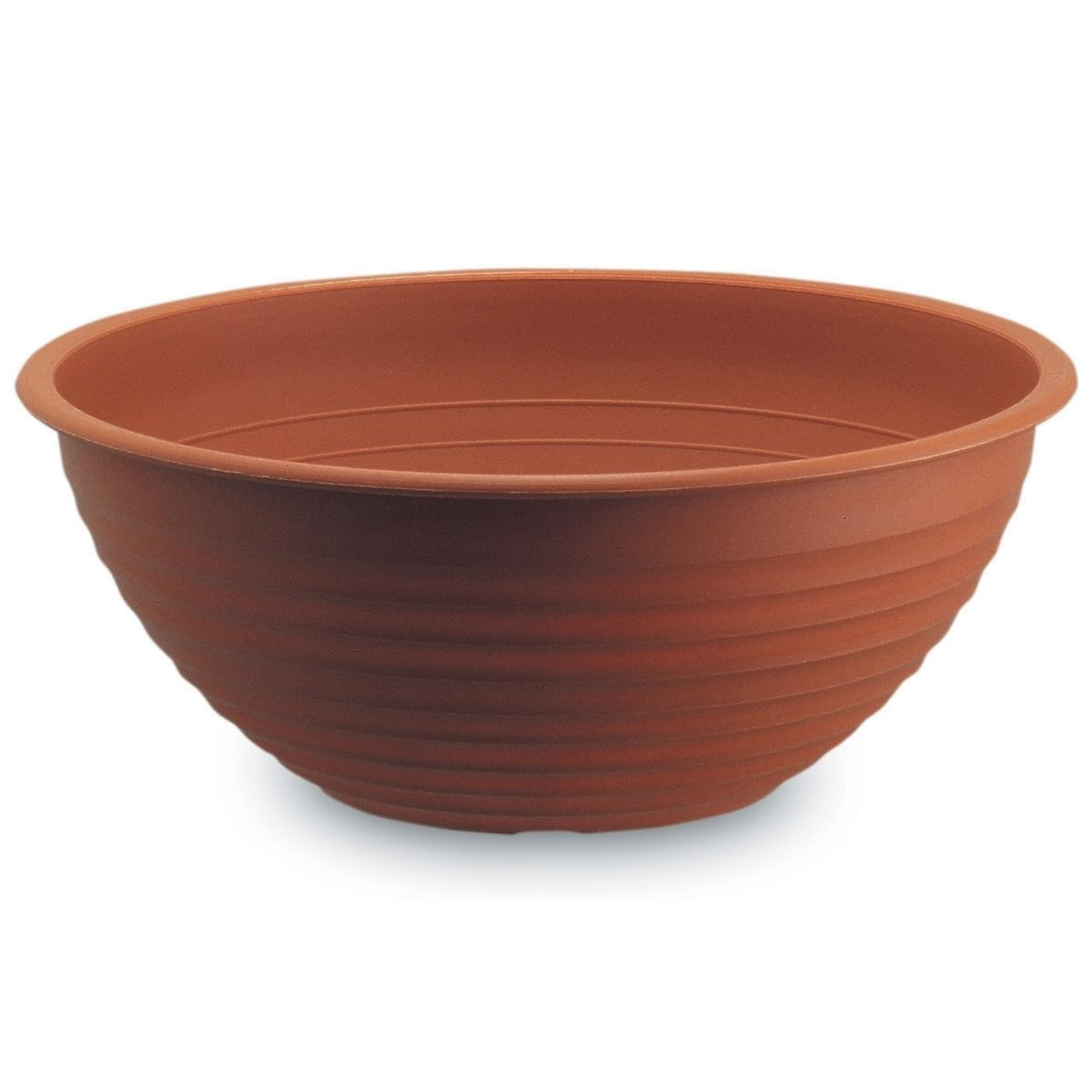 Vaso rotondo in plastica color terracotta da esterno - Rigato