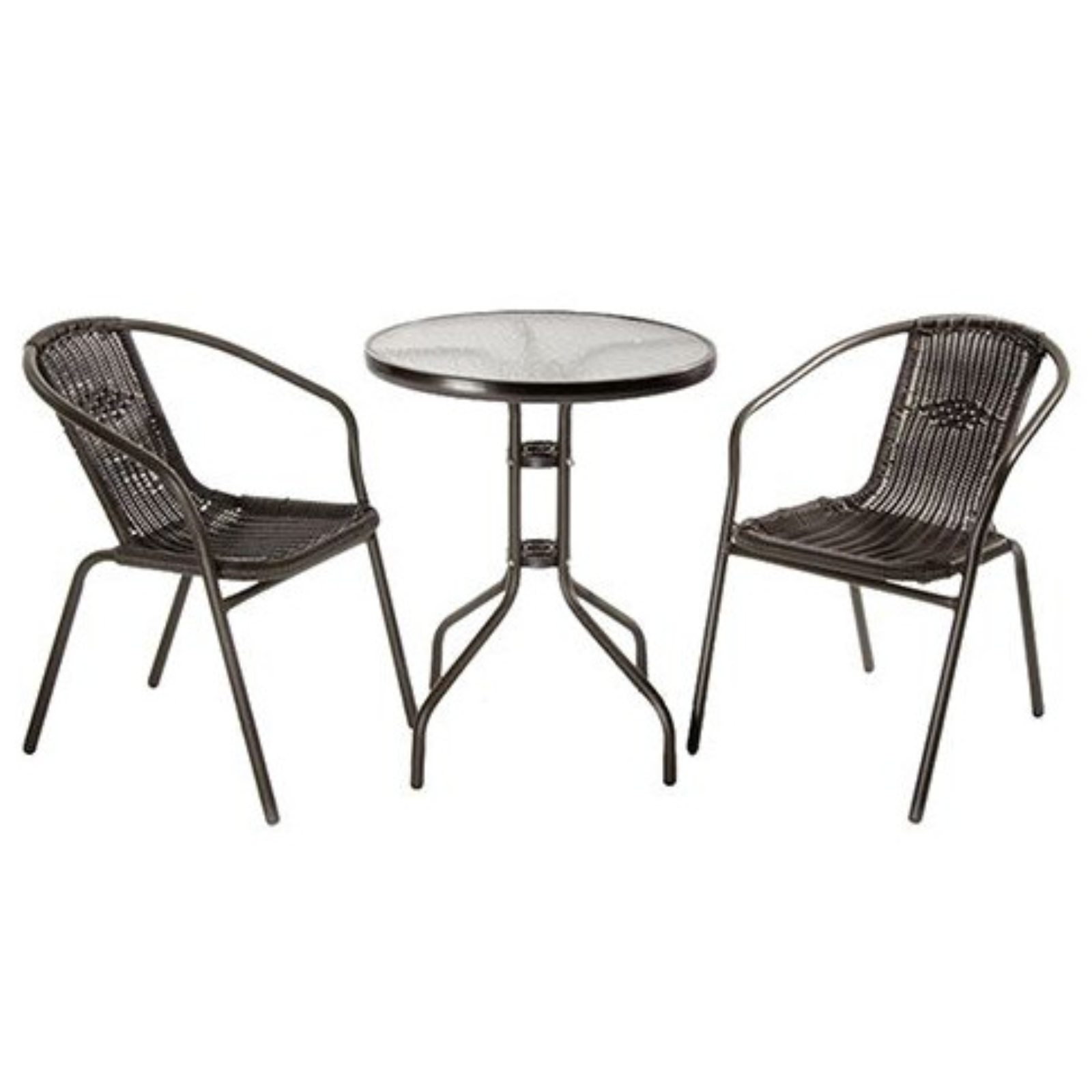 Set da esterno tavolo rotondo e 2 sedie con braccioli - Achille