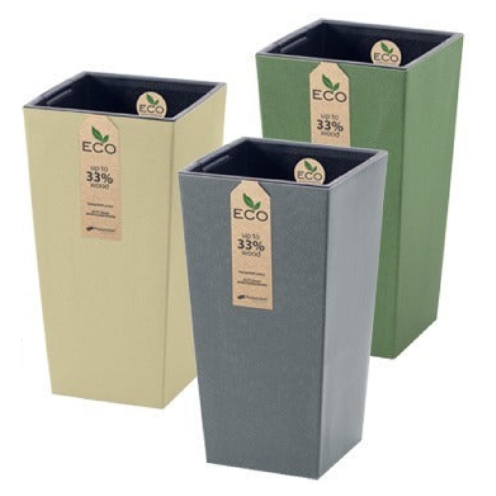 Vaso alto da interno o esterno "Eco" in polipropilene e scarti di legno design moderno per piante o fiori