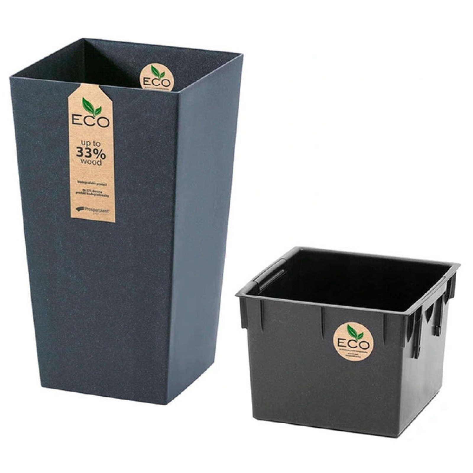 Vaso alto da interno o esterno "Eco" in polipropilene e scarti di legno design moderno per piante o fiori