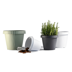 Vaso rotondo basso da interno o esterno in resina colore Graphite - Onda 30