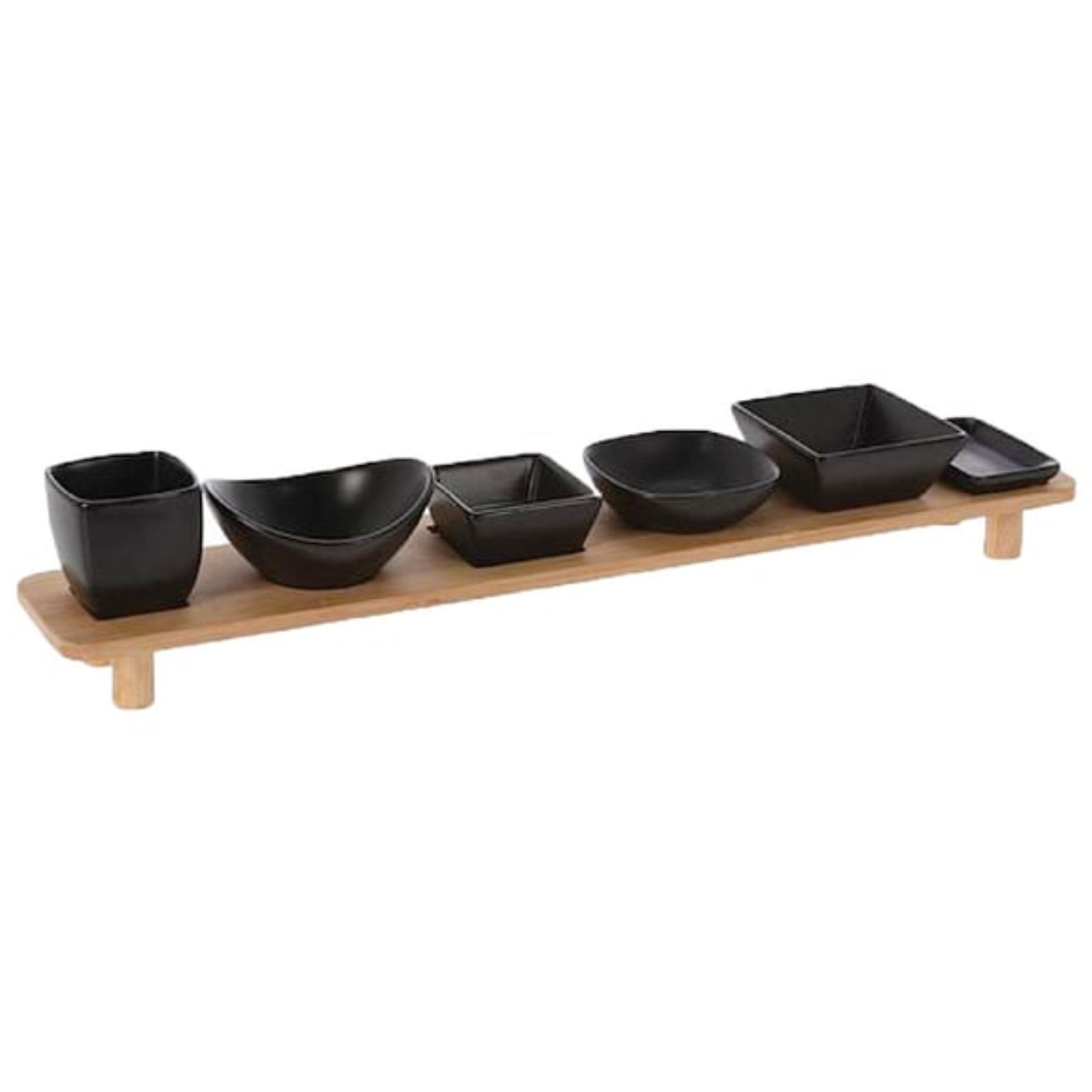 Vassoio da aperitivo in bamboo e ardesia con 6 ciotole in ceramica - Vam