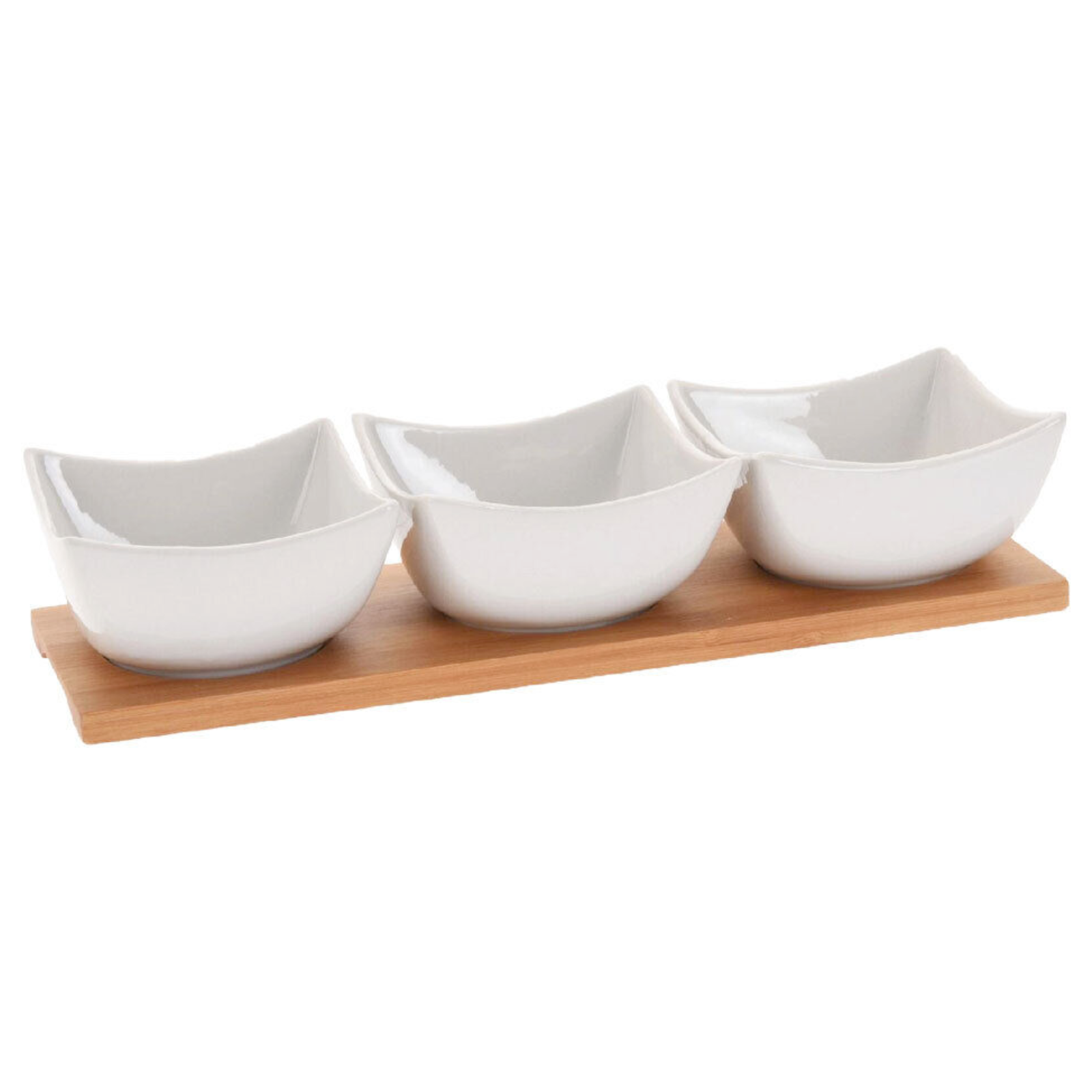 Vassoio da aperitivo con base in legno e 3 ciotole in ceramica