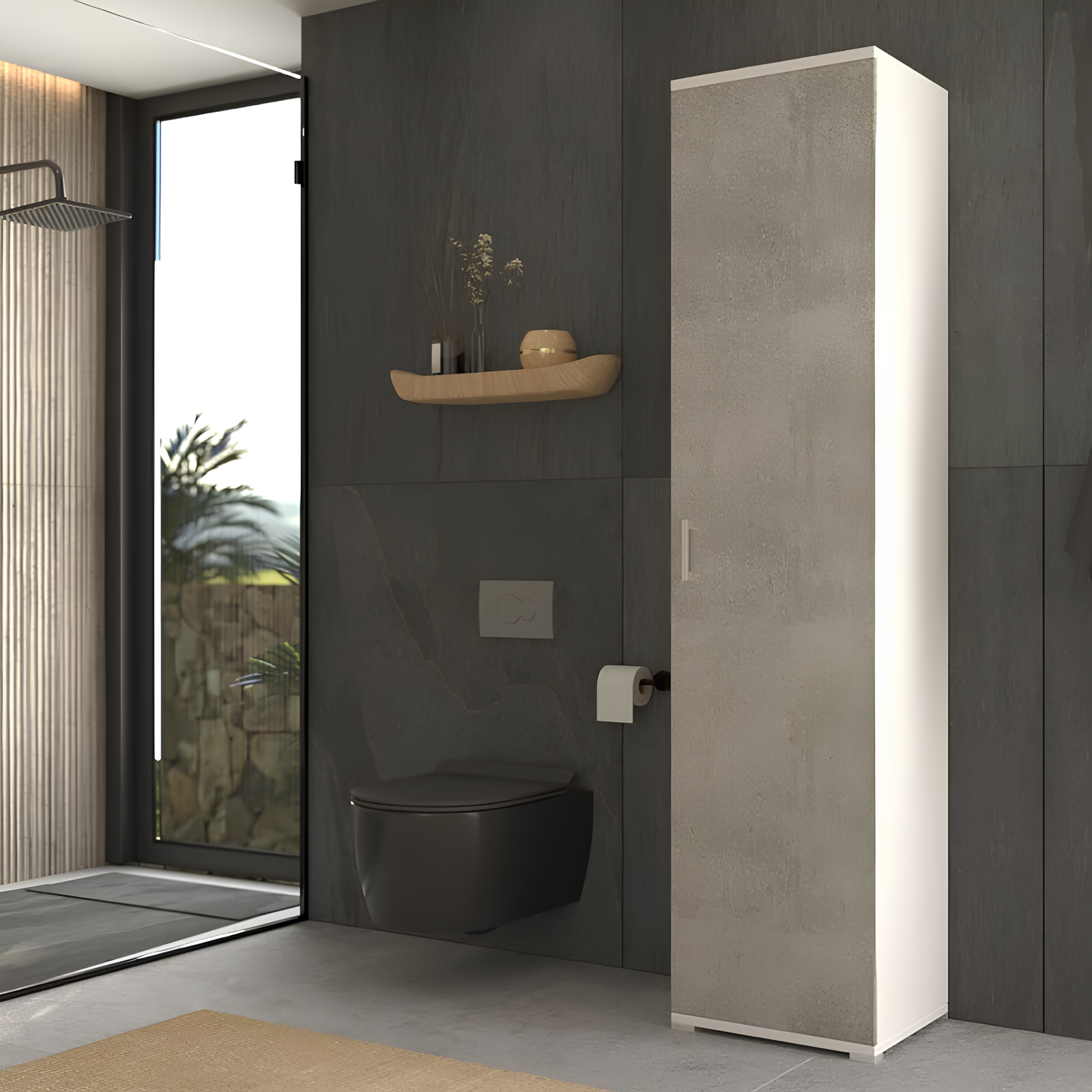 Armadio 1 ante cemento struttura in legno bianco multiuso con ripiani interni - Soho