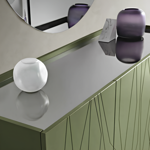 Madia 3 ante in legno verde 160x89h top in vetro fumè base traverso in metallo nero - Elysia