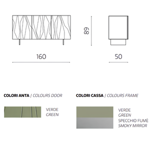 Madia 3 ante in legno verde 160x89h top in vetro fumè base traverso in metallo nero - Elysia