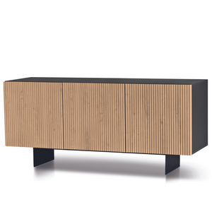 Madia 180x80h con 3 ante in legno color antracite e rovere chiaro con base traverso in metallo nero - Vittoria