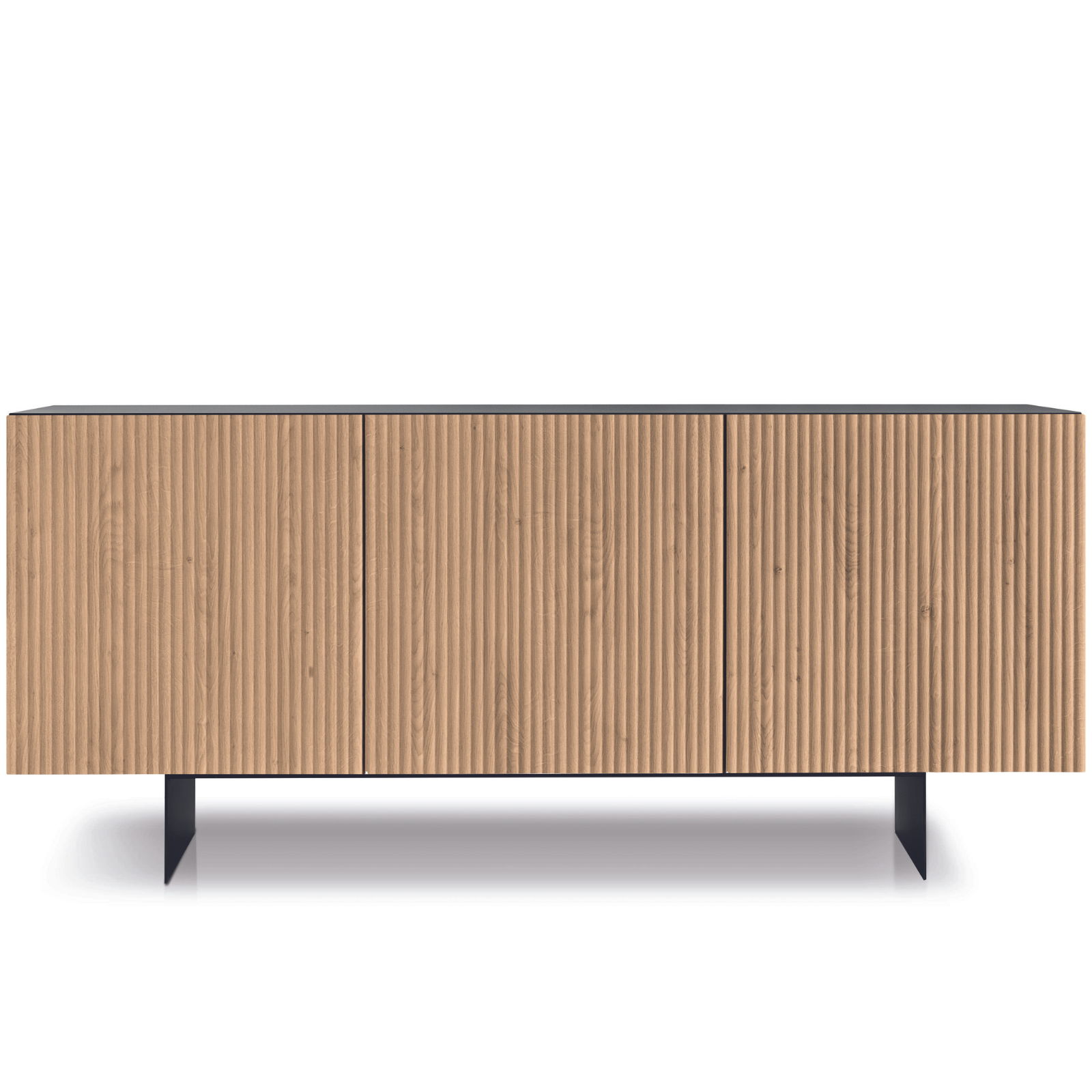 Madia 180x80h con 3 ante in legno color antracite e rovere chiaro con base traverso in metallo nero - Vittoria
