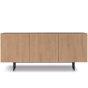 Madia 180x80h con 3 ante in legno color antracite e rovere chiaro con base traverso in metallo nero - Vittoria