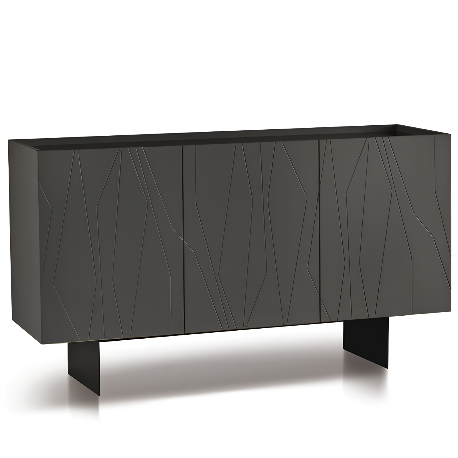 Madia 3 ante in legno antracite 160x89h top in vetro fumè base traverso in metallo nero - Elysia