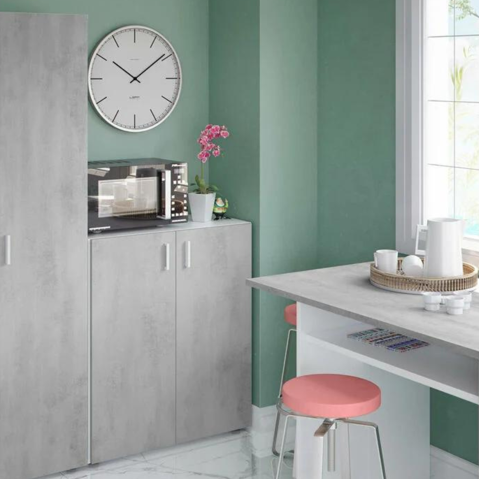 Armadio basso in legno "Mina" cemento multiuso con 2 ante e un ripiano regolabile 80x37x92h