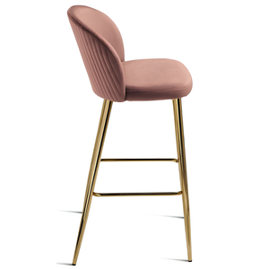 Sgabello alto in velluto cipria imbottito struttura in metallo color oro - Megan