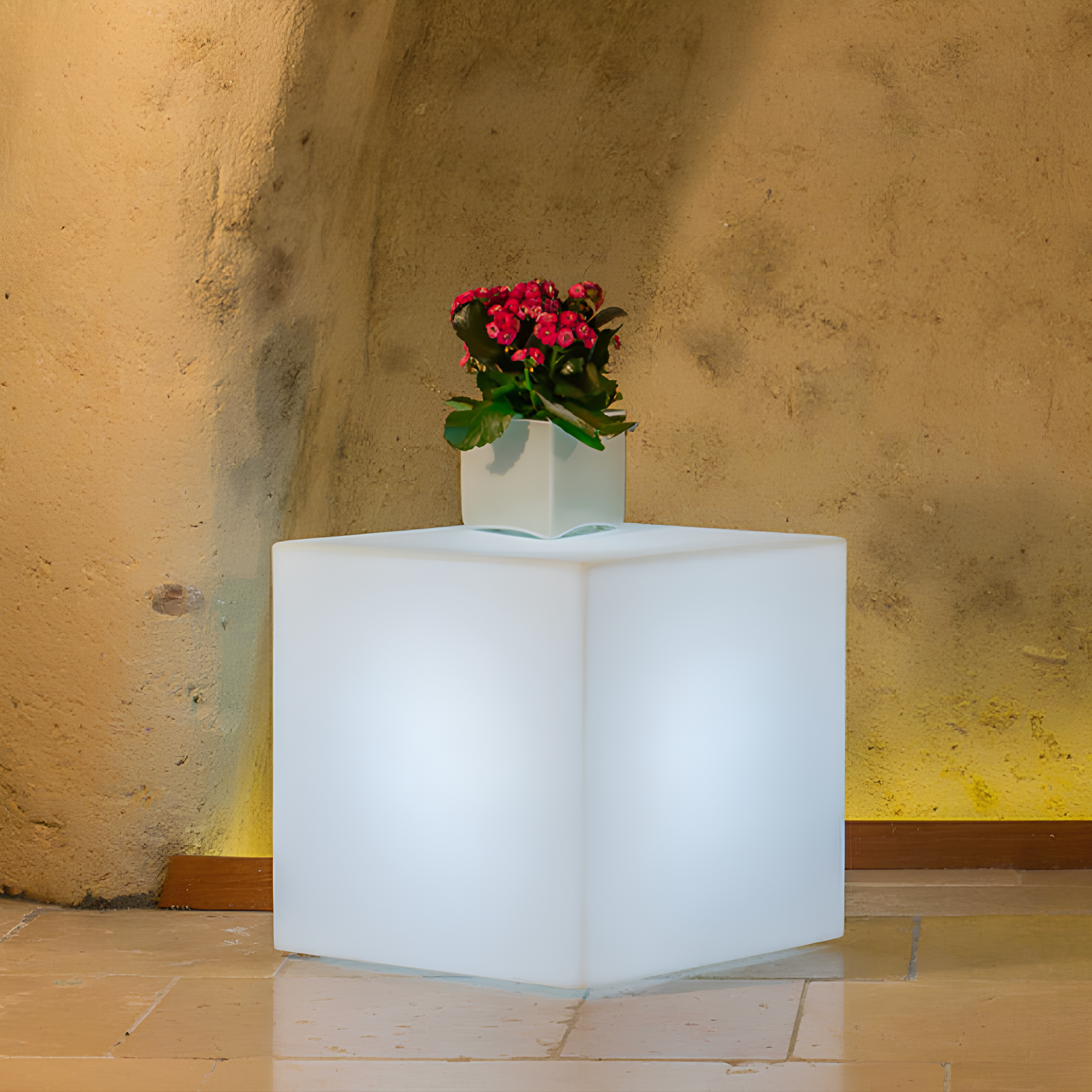 Vaso luminoso da interno o esterno cubo bianco 40x40 - Home