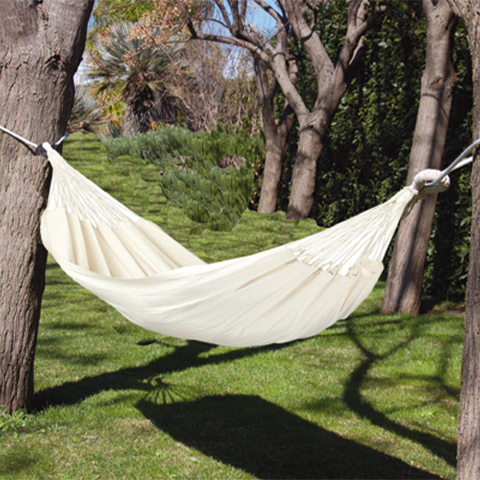 Amaca da giardino "Otranto" singola in telo di cotone 320gr/mq con ganci per ancoraggio in metallo